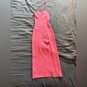 Abercrombie and Fitch Asymmetrical Elevated Knit Maxi in salmon pink